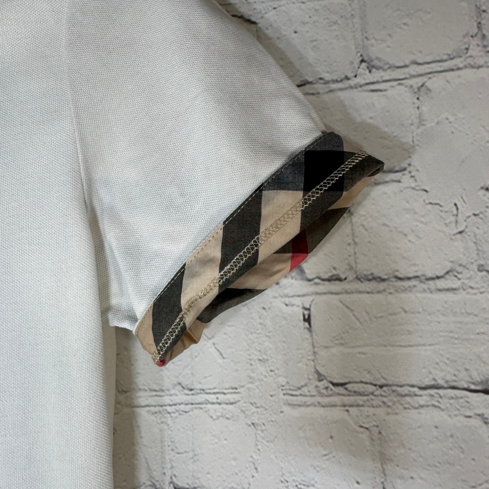 Burberry Brit Womens White Nova Check Cuff Polo Shirt Cotton Pique Size S P - Picture 3 of 10
